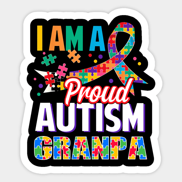 I Am A Proud Autism Grandpa Autism Awareness Ribbon Sticker by Red and Black Floral